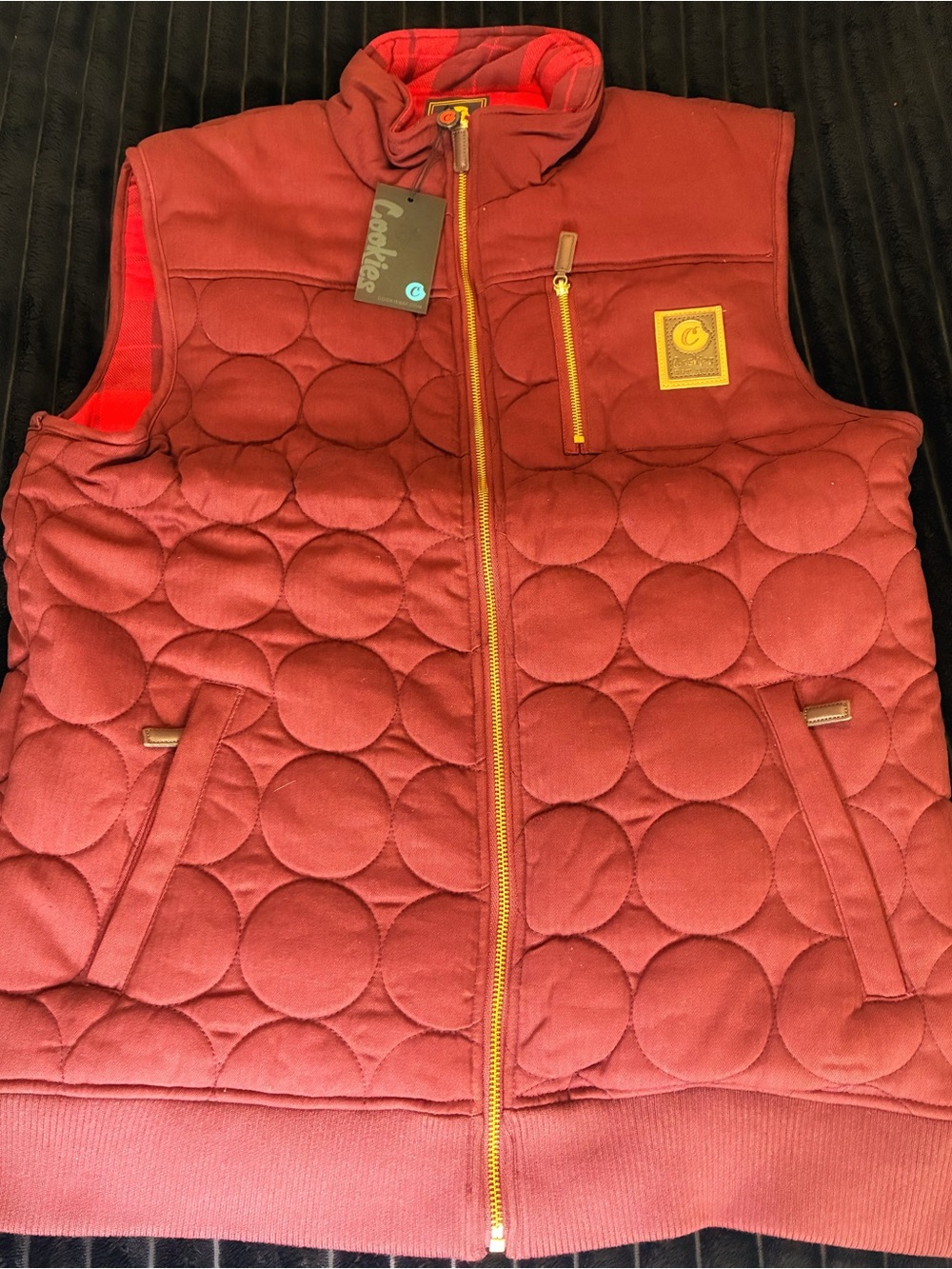 Carhartt Kids Quilted Vest in Brick Red with Gold Accents